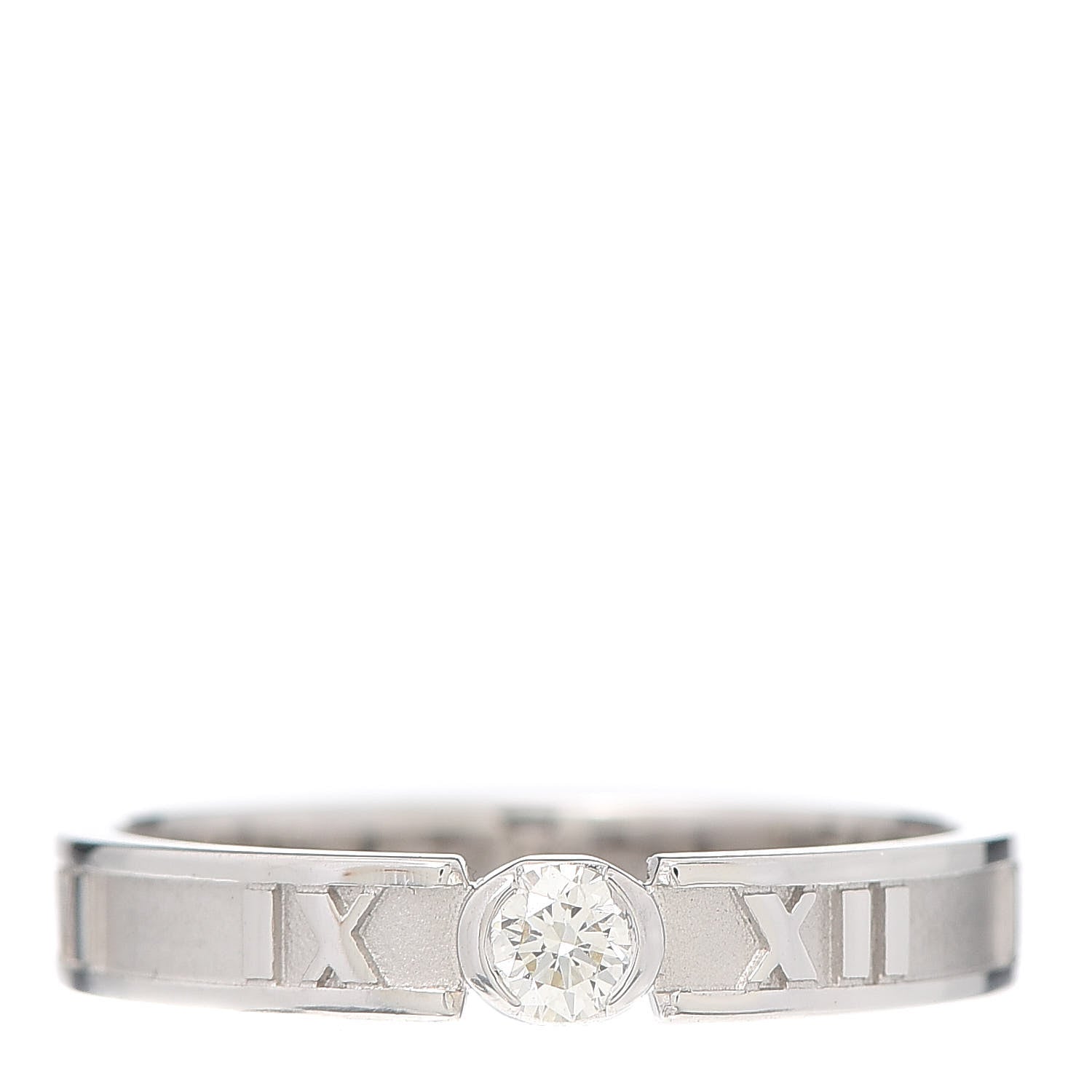 Tiffany 18K White Gold Diamond Atlas Solitaire Band Ring 54 7 1 of 4