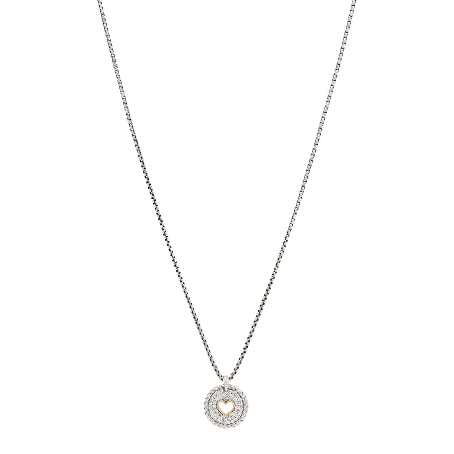 Sterling Silver 18K Yellow Gold Diamond Petite Pave Heart Pendant Necklace