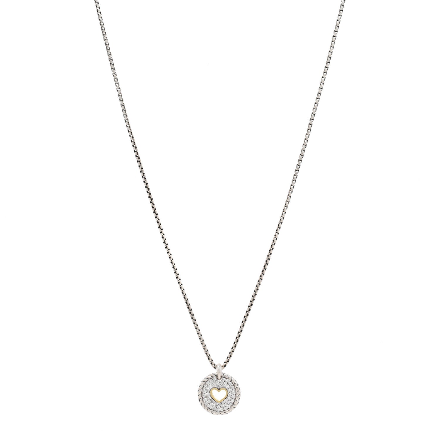 David Yurman Sterling Silver 18K Yellow Gold Diamond Petite Pave Heart Pendant Necklace 1 of 4