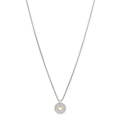 David Yurman Sterling Silver 18K Yellow Gold Diamond Petite Pave Heart Pendant Necklace 1 of 4
