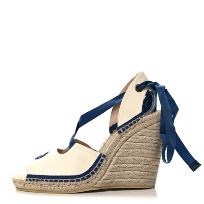 Gucci Canvas GG Ankle Wrap Platform Espadrille Wedges 40 Mystic White Royal Blue 1 of 8