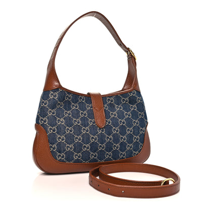 Gucci New Denim GG Monogram Calfskin Small Jackie 1961 Hobo Blue Tea Cuir 3 of 11