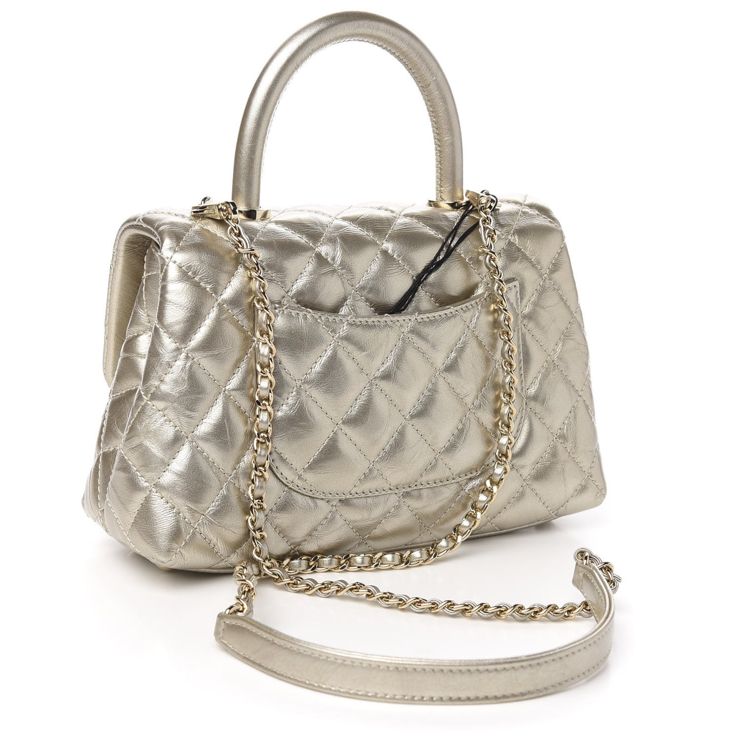 Metallic Aged Calfskin Quilted Mini Coco Handle Flap Gold