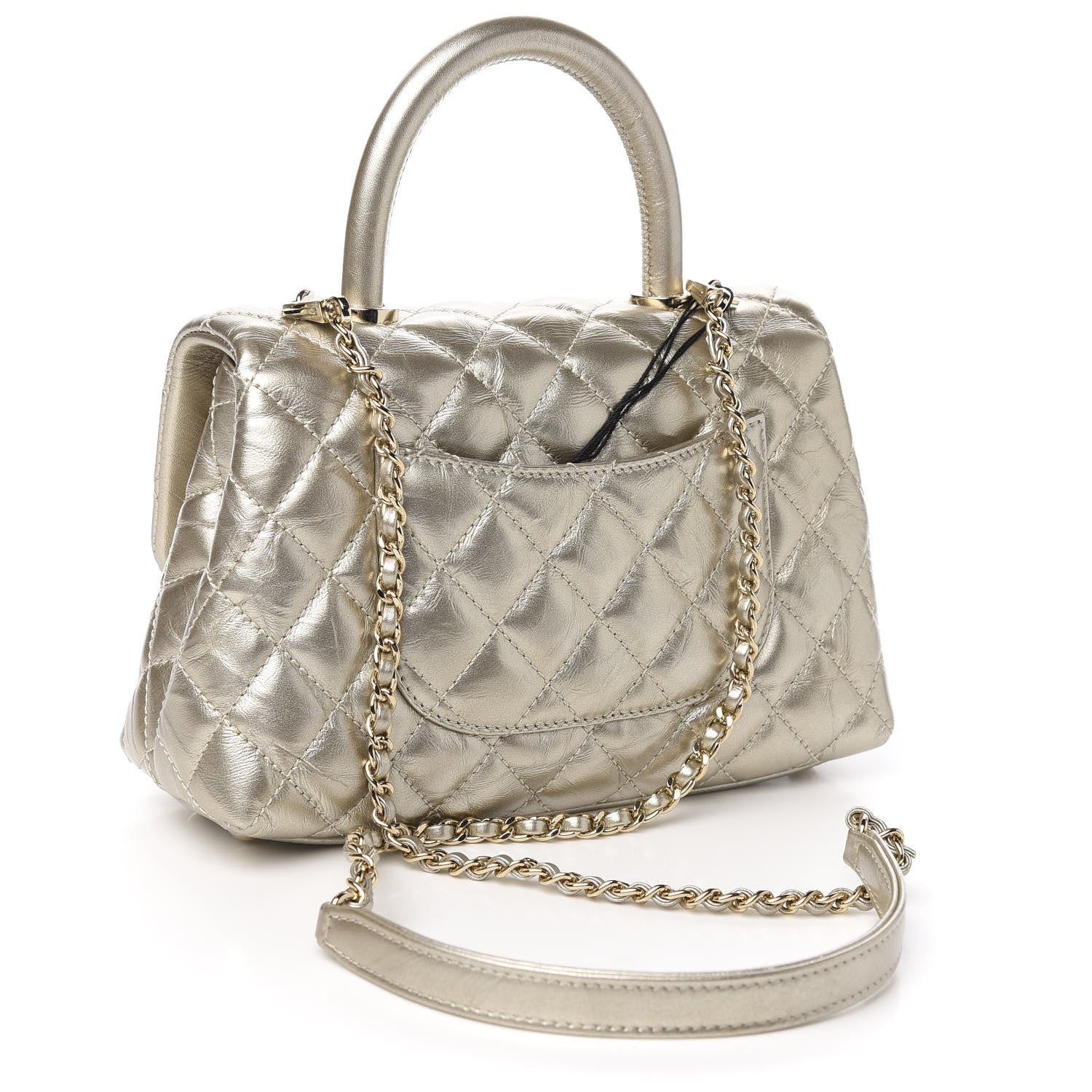 Chanel Metallic Aged Calfskin Quilted Mini Coco Handle Flap Gold 2 of 10