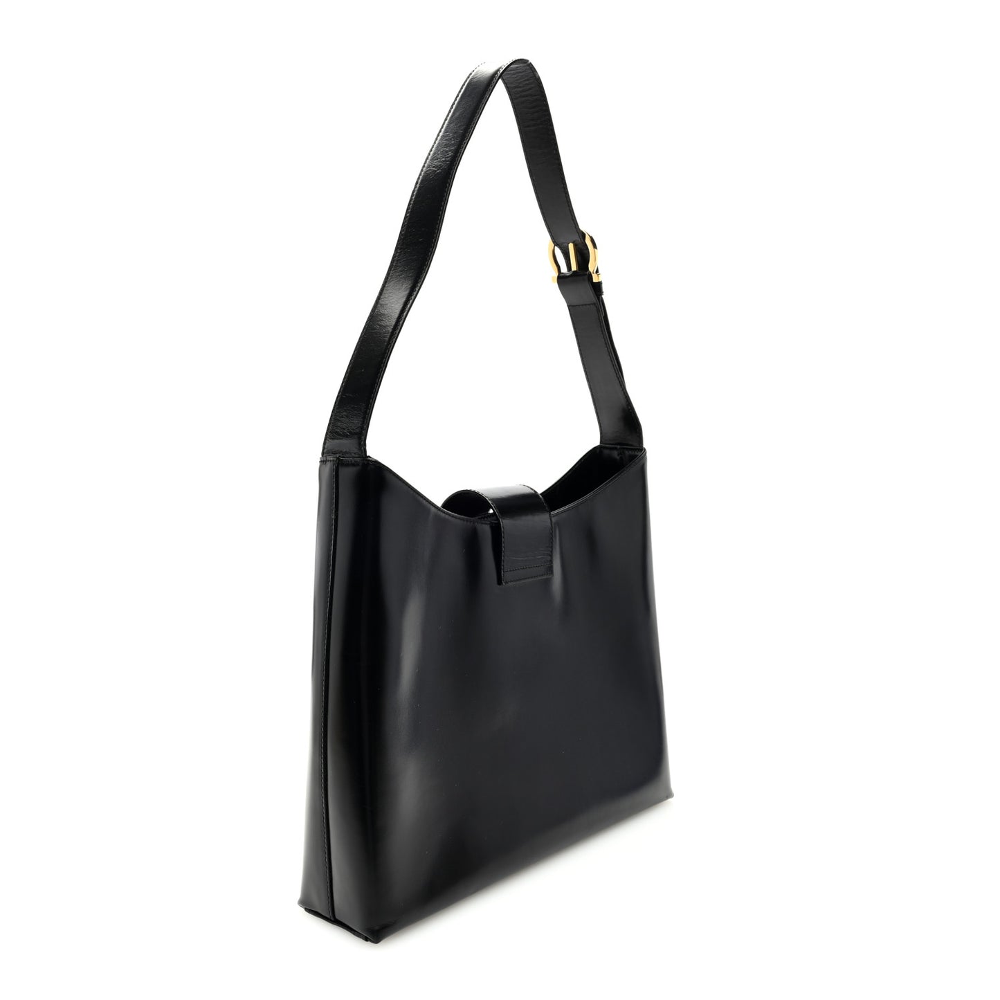 Patent Calfskin Gancini Hobo Black