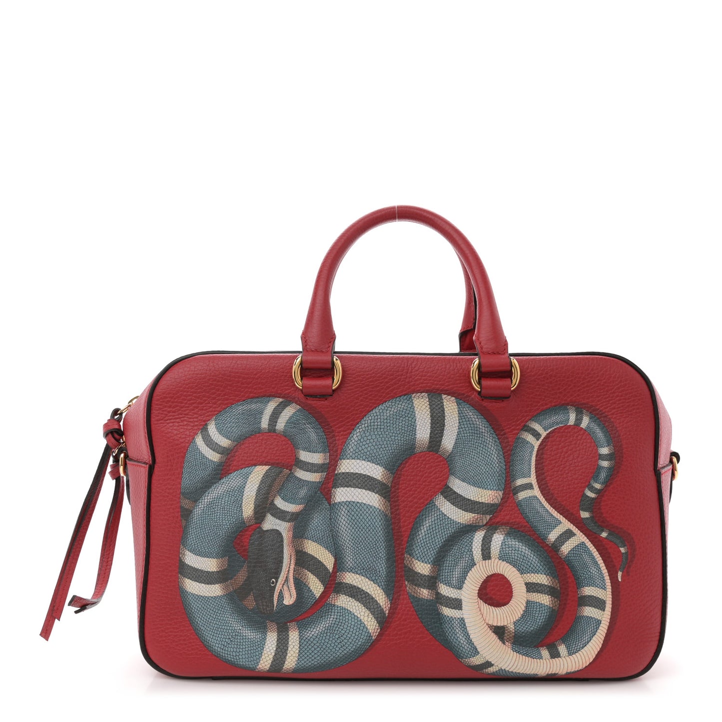 Calfskin Sylvie Web Kingsnake Print Top Handle Shoulder Bag Red