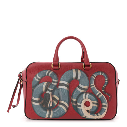 Gucci Calfskin Sylvie Web Kingsnake Print Top Handle Shoulder Bag Red 1 of 11