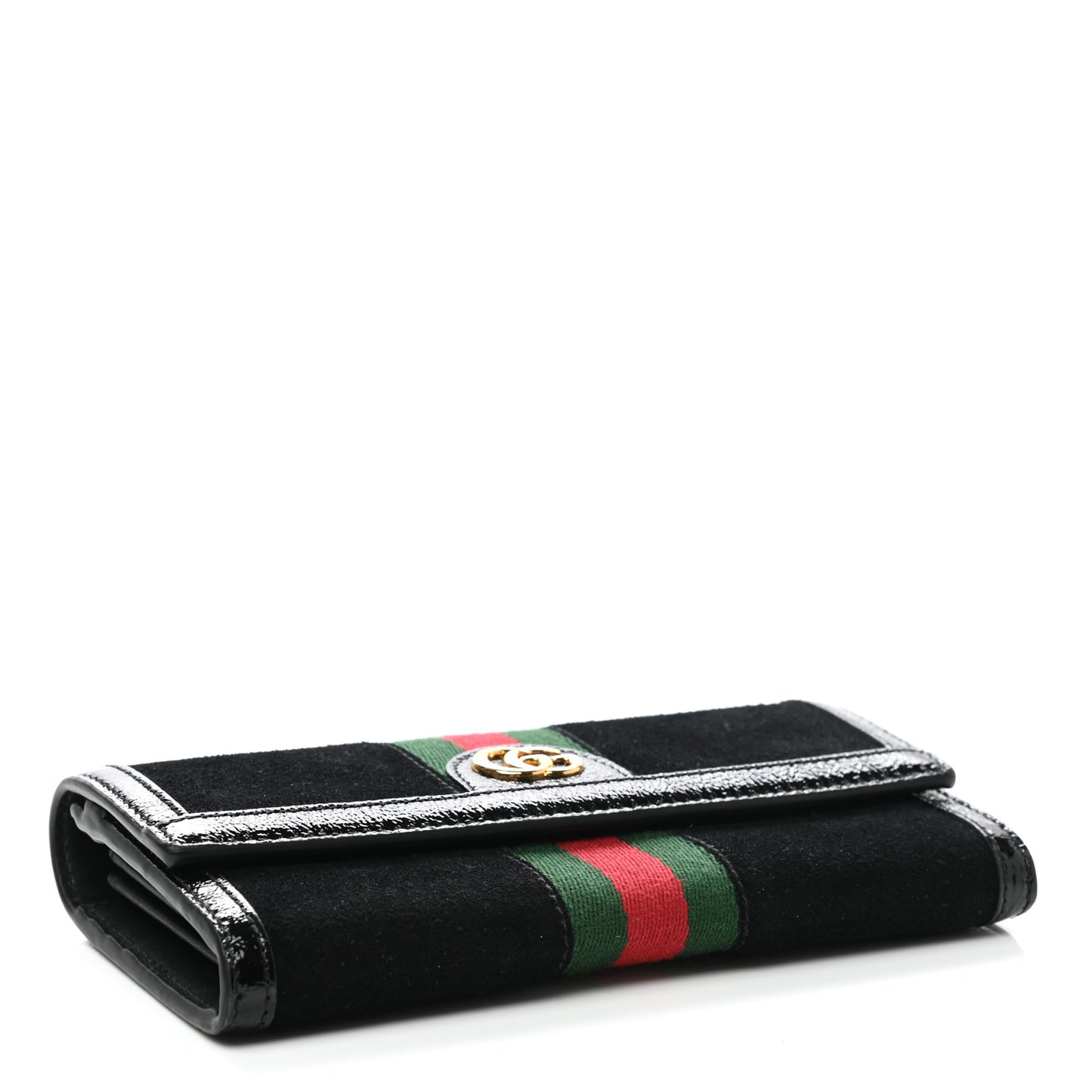 Suede Patent GG Web Ophidia Continental Wallet Black