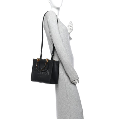 Fendi Vitello King Plexiglass Logo Embossed Small Fendi Sunshine Shopper Tote  Black 2 of 9