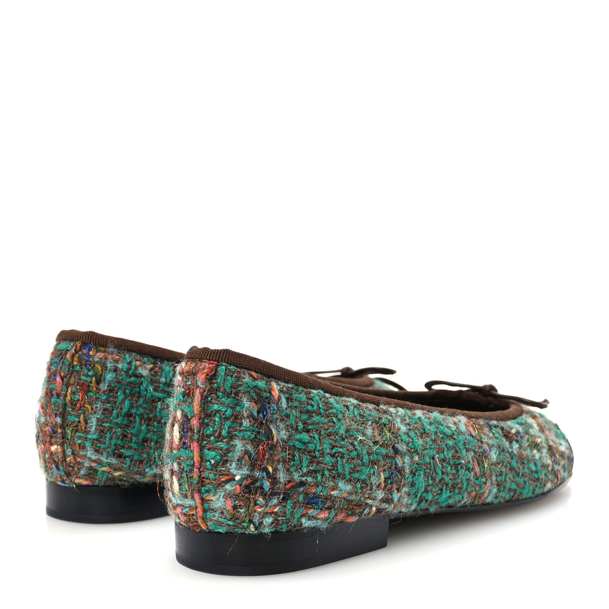 Wool Silk Tweed Patent Cap Toe Ballerina Flats 37 Dark Green Brown Blue Black