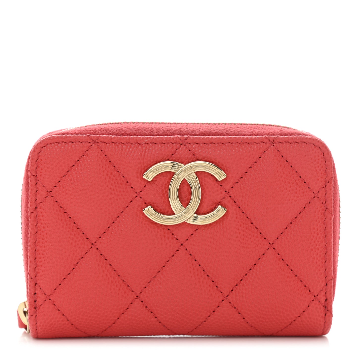 Caviar Quilted Striated CC Zip Coin Purse Red