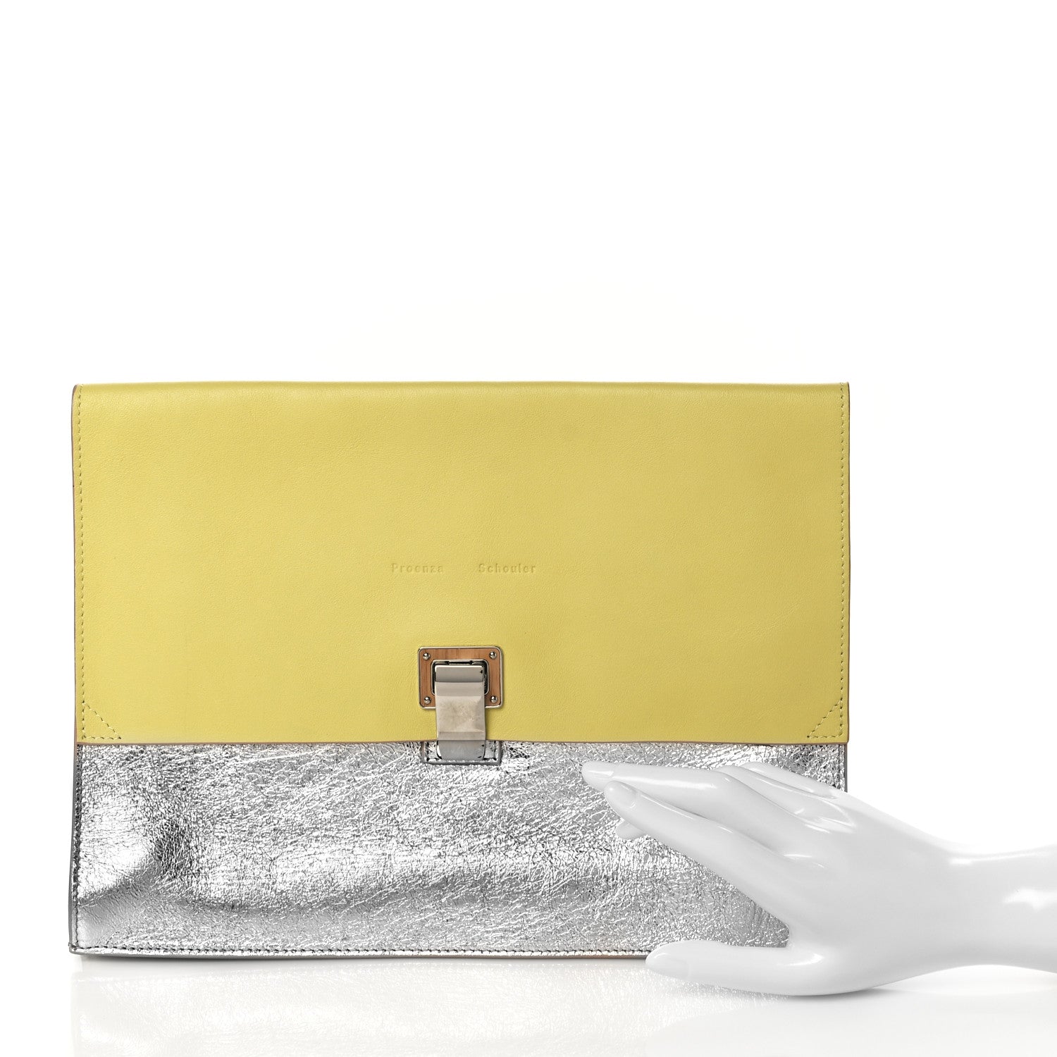 Proenza Schouler Metallic Lambskin Lunch Bag Clutch Banana Silver 2 of 9