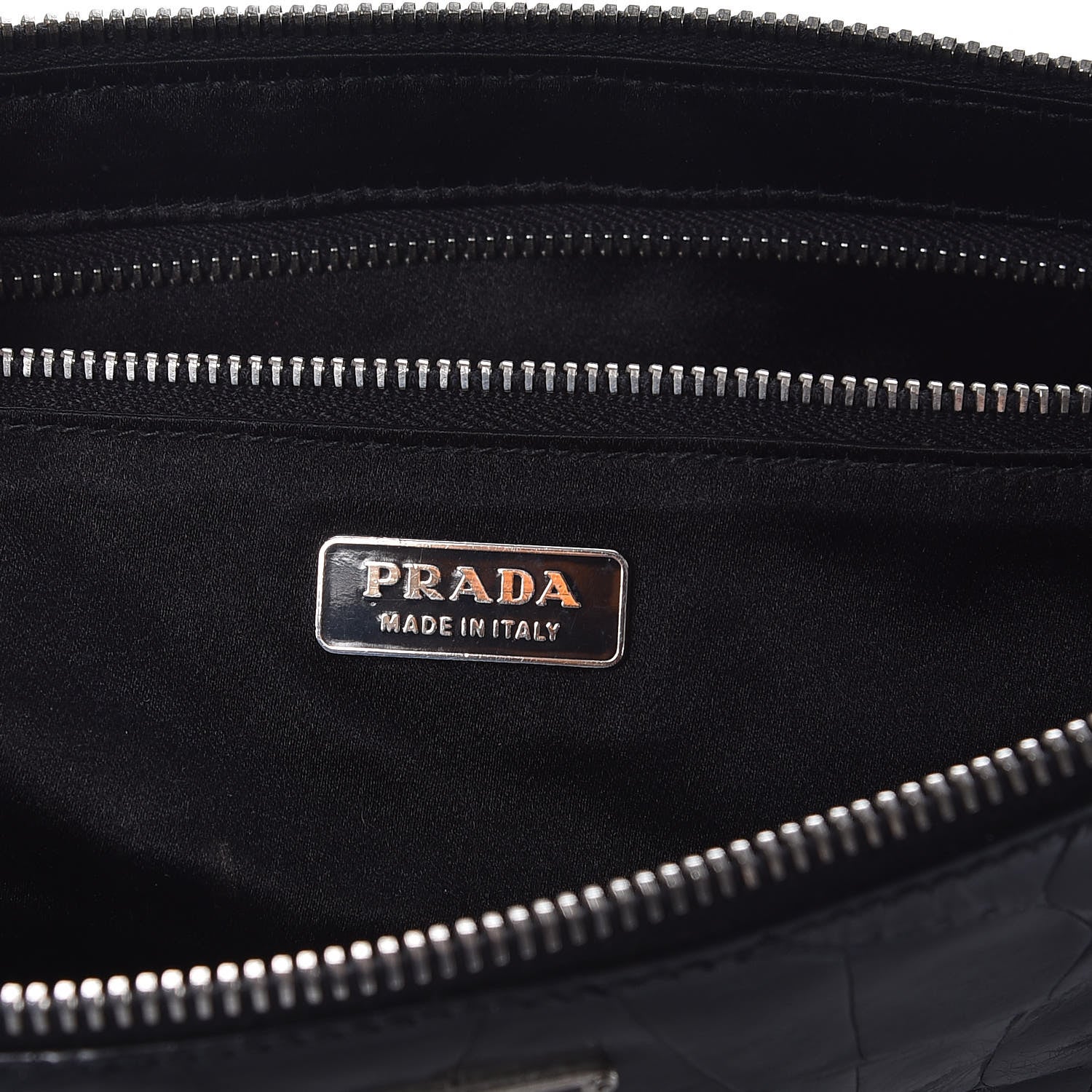 Prada Calfskin Crocodile Embossed Long Clutch Black 6 of 9