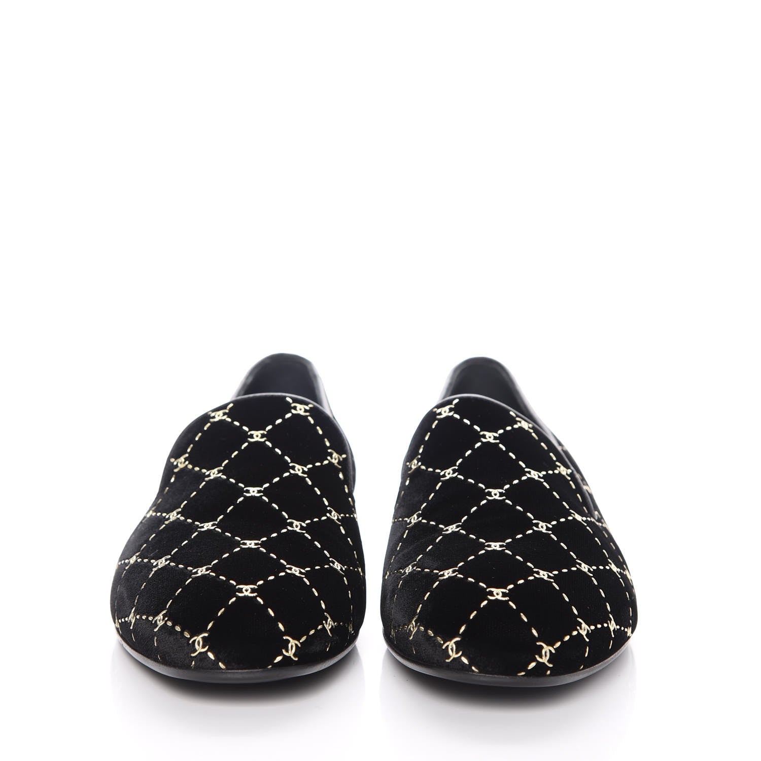 Chanel Velvet Moccasin Loafers 39.5 Black 2 of 9