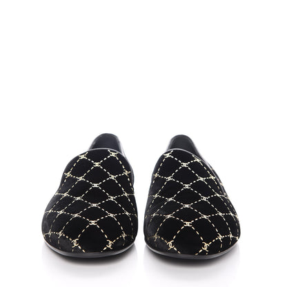 Chanel Velvet Moccasin Loafers 39.5 Black 2 of 9