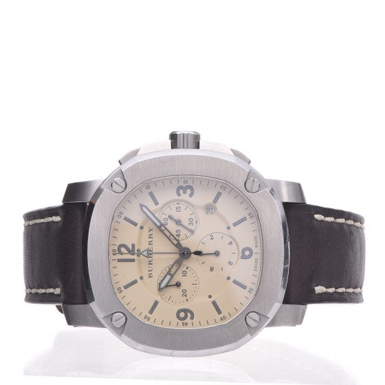 Stainless Steel Calfskin 45mm The Britain Quartz Watch Beige BBY1101