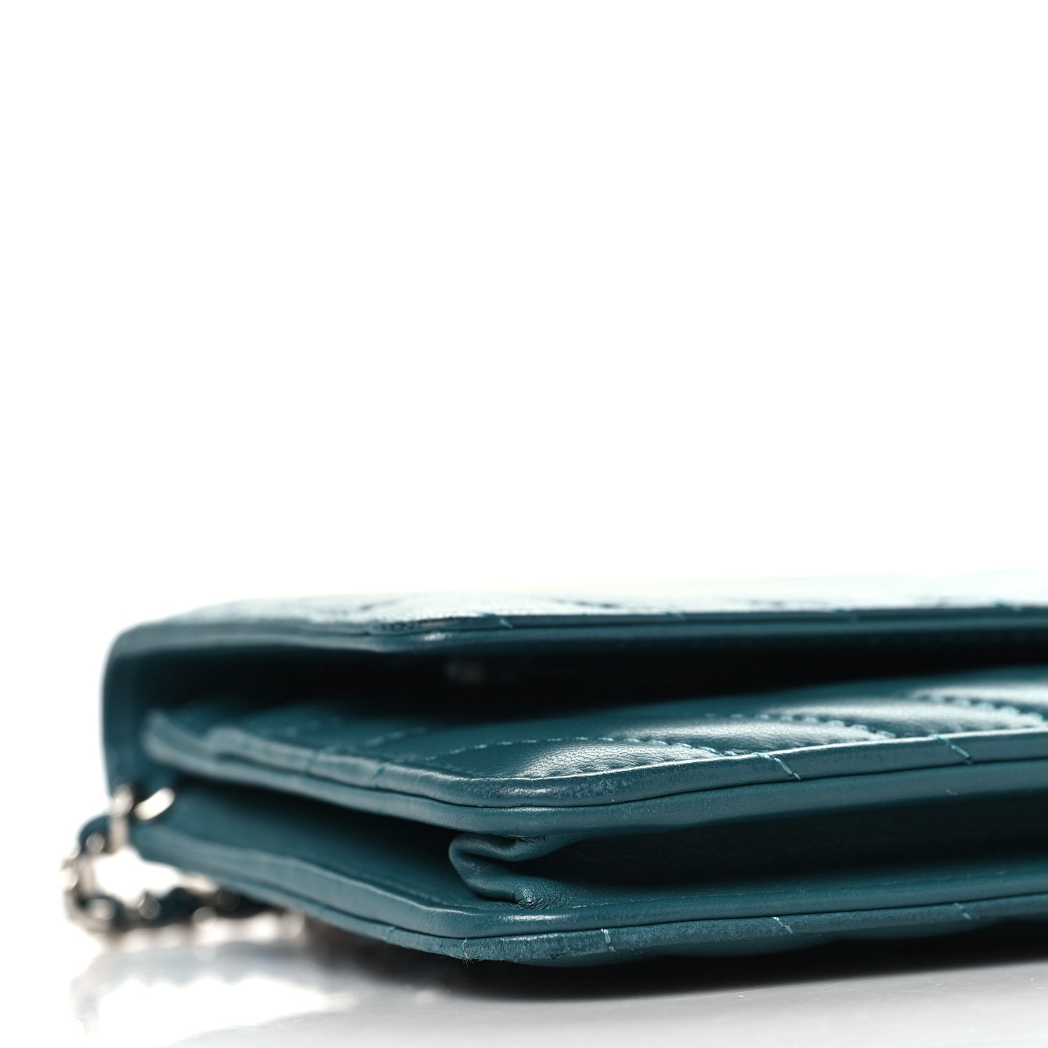 Chanel Lambskin Chevron Quilted Wallet On Chain WOC Turquoise 10 of 13