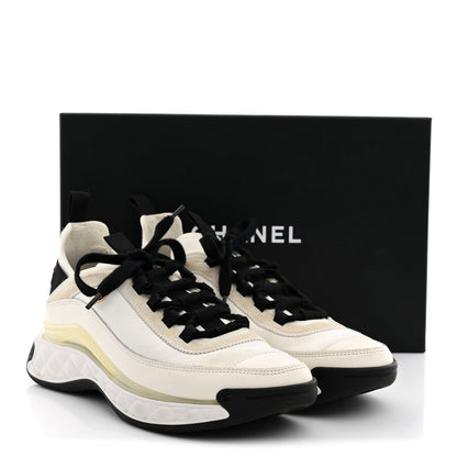 Chanel Velvet Calfskin Mixed Fibers CC Sneakers 40 Ivory Black 11 of 11