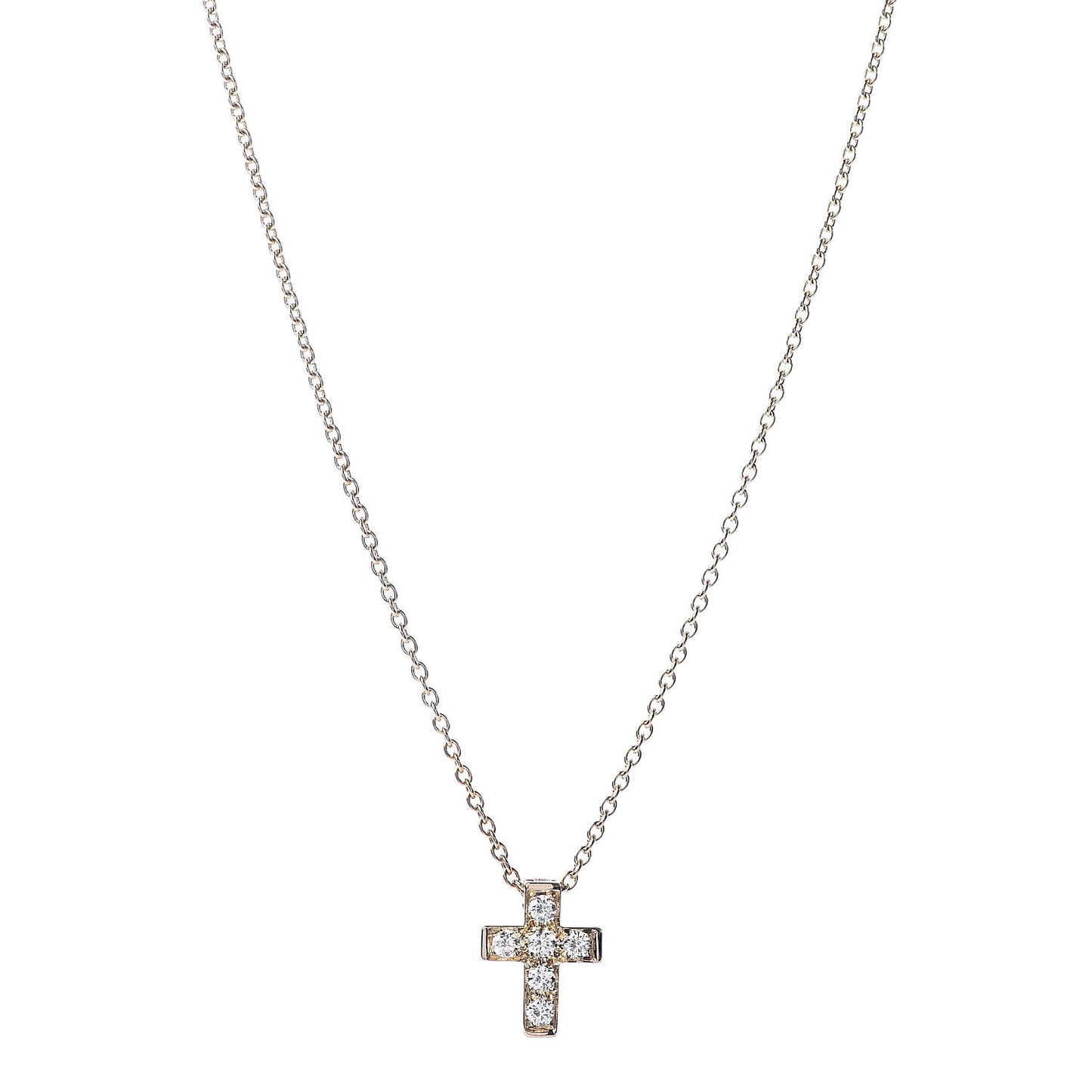 18K Yellow Gold Diamond Cross Pendant Necklace