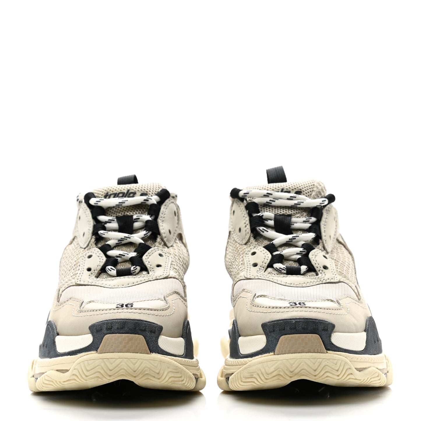 Fabric Mesh Womens Triple S Sneakers 36 Beige Black