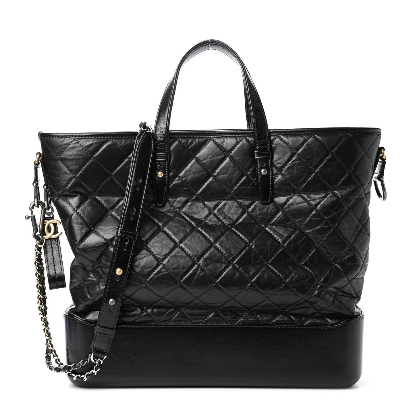 Aged Calfskin Quilted Large Gabrielle Shopping Tote Black