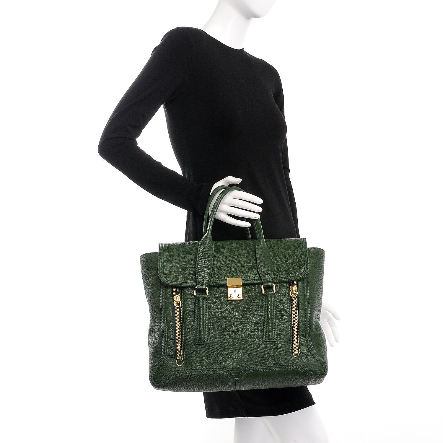 3.1 Phillip Lim 3.1 Textured Calfskin Large Pashli Satchel Jade 2 of 7