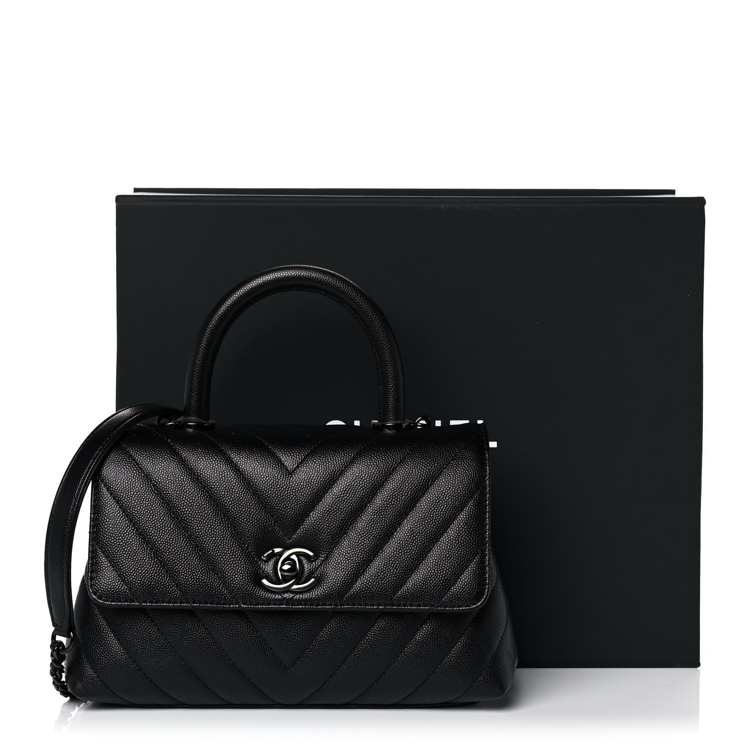 Chanel Caviar Chevron Quilted Mini Coco Handle Flap So Black 13 of 13