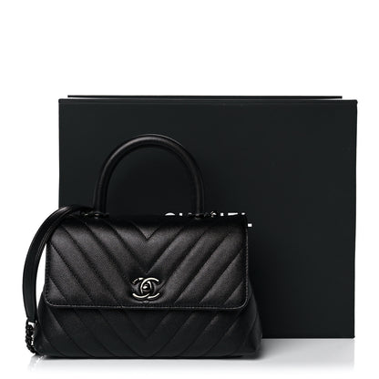 Chanel Caviar Chevron Quilted Mini Coco Handle Flap So Black 13 of 13