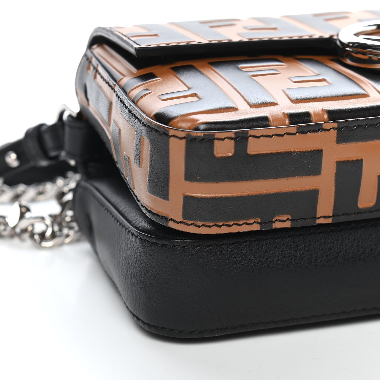 Fendi Vitello Dolce F is Fendi FF Embossed Micro Double Baguette Tobacco Black 8 of 9