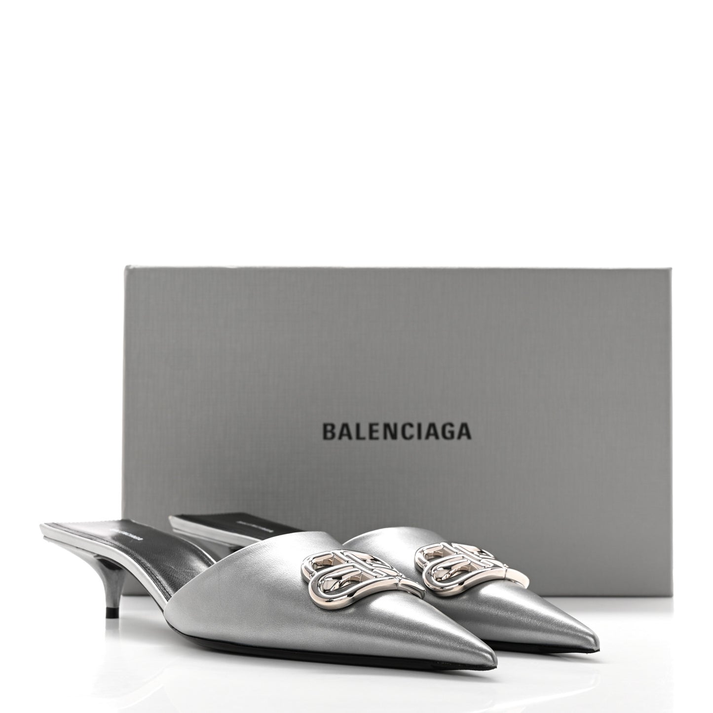 Metallic Nappa BB Square Knife Pointed Toe 40mm Mules 39.5 Silver