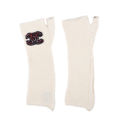 Chanel Cashmere Wool CC Fingerless Gloves Ivory 1 of 4