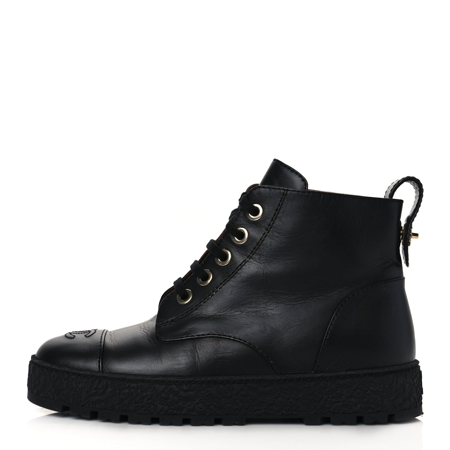 Calfskin Lace Up Cap Toe CC Boots 39.5 Black