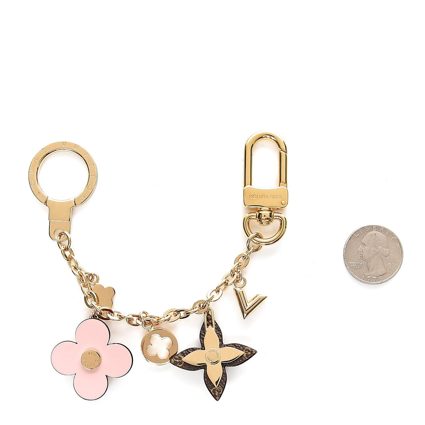 Brass Monogram Blooming Flowers Bag Charm Key Holder Rose Ballerine