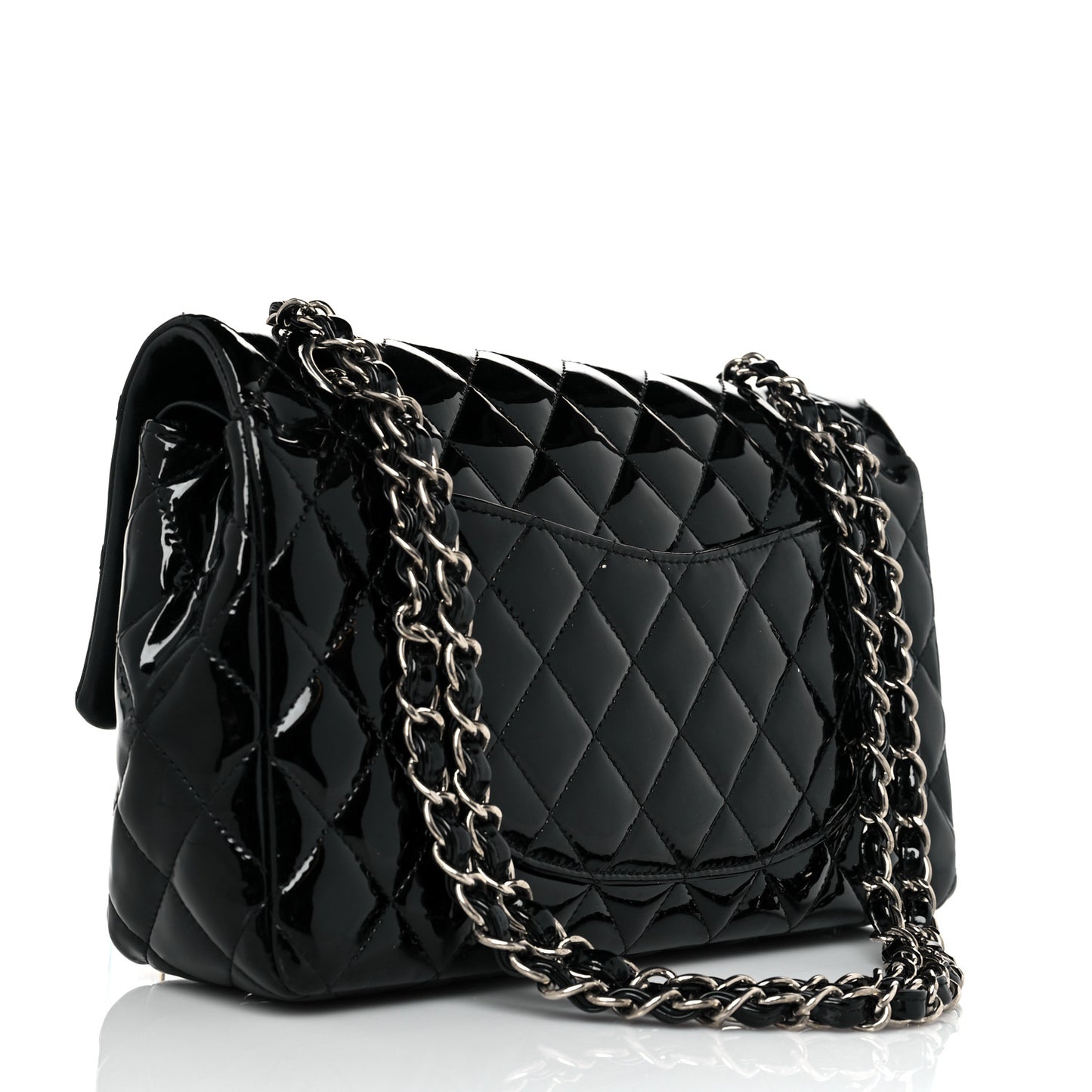 Patent Quilted Medium Double Flap Black