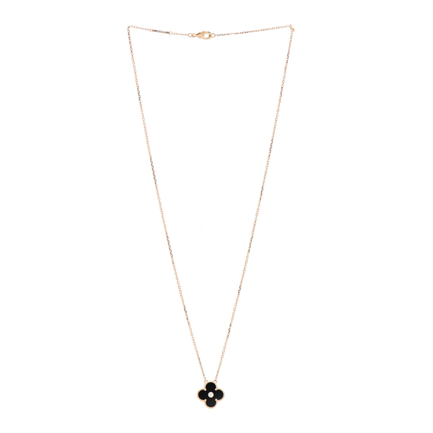 18K Rose Gold Diamond Black Onyx Vintage Alhambra Pendant Necklace