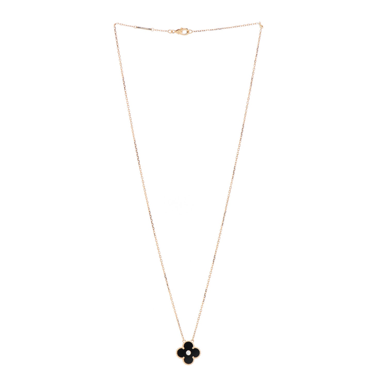 Van Cleef & Arpels 18K Rose Gold Diamond Black Onyx Vintage Alhambra Pendant Necklace 3 of 5