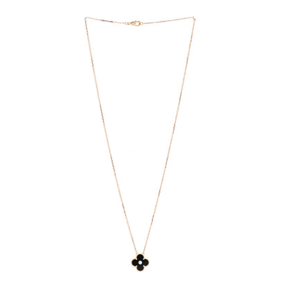 Van Cleef & Arpels 18K Rose Gold Diamond Black Onyx Vintage Alhambra Pendant Necklace 3 of 5