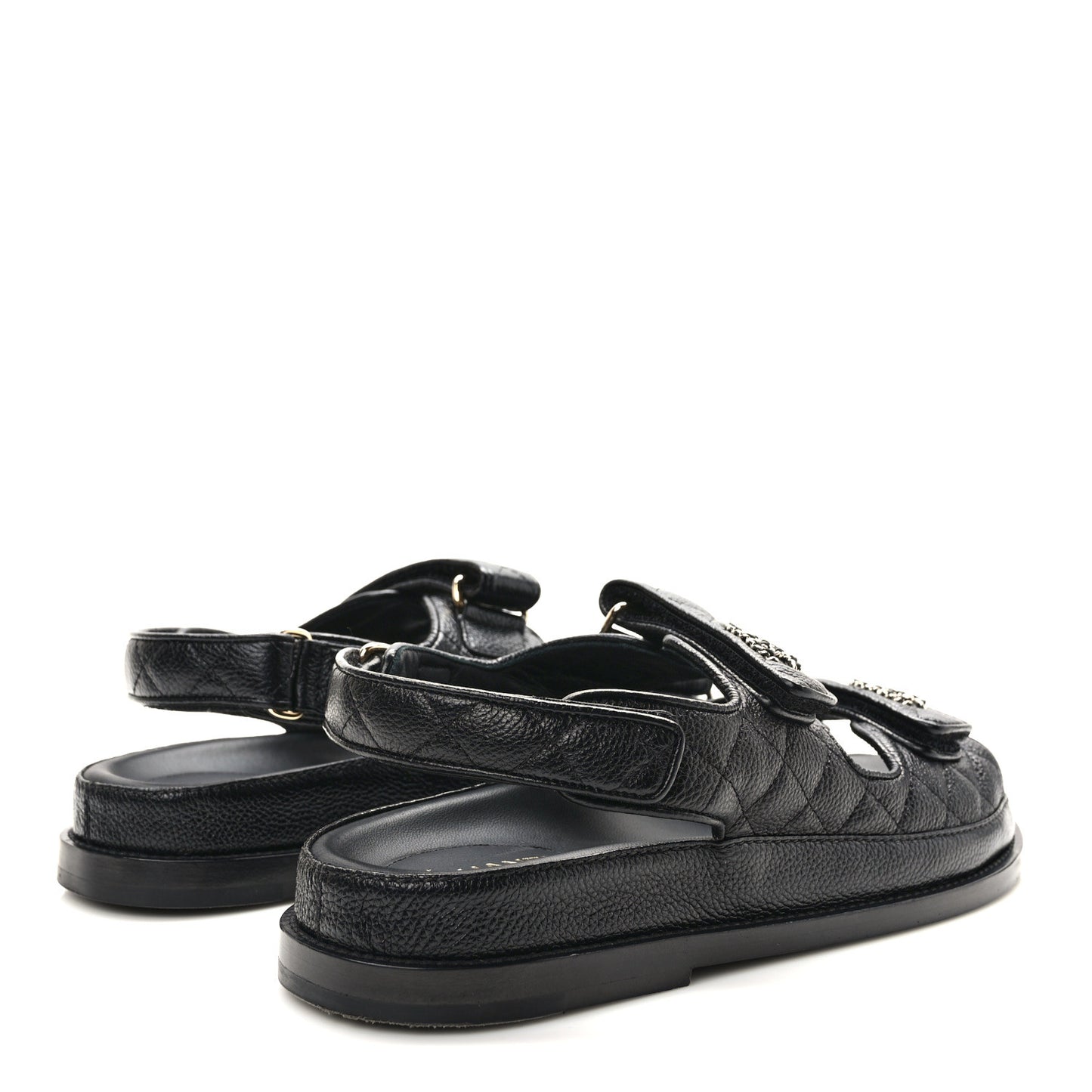 Grained Calfskin Velcro Dad Sandals 38.5 Black