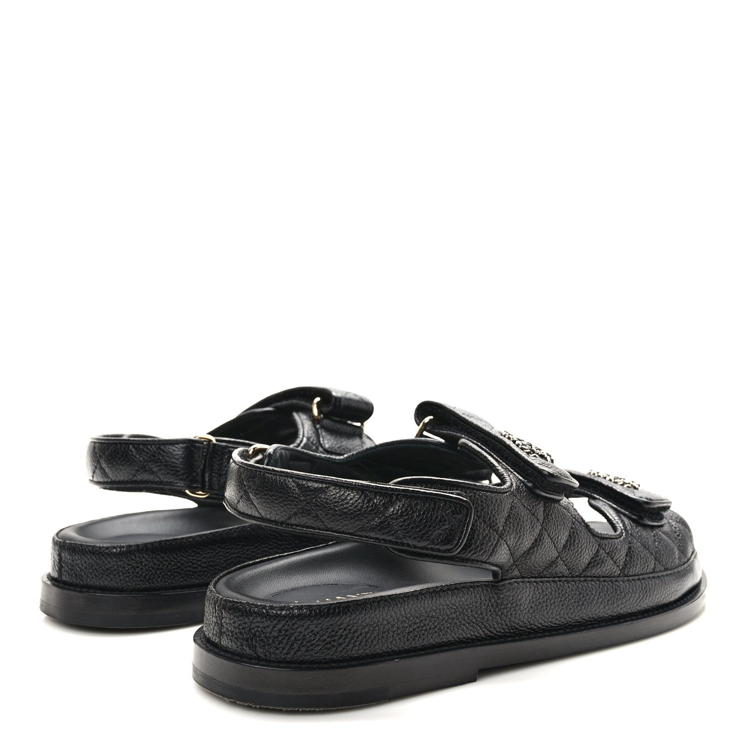 Chanel Grained Calfskin Velcro Dad Sandals 38.5 Black 4 of 8