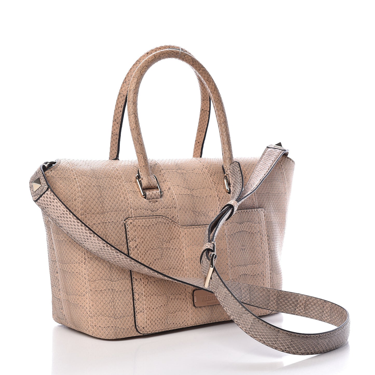 Snakeskin Small Demilune Double Handle Satchel Beige