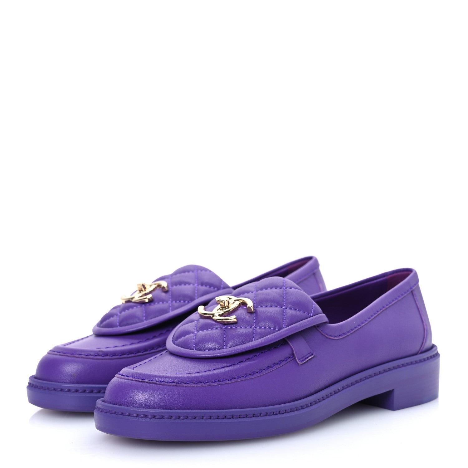 Chanel Lambskin Quilted CC Turnlock Loafers 37 Purple 1662771