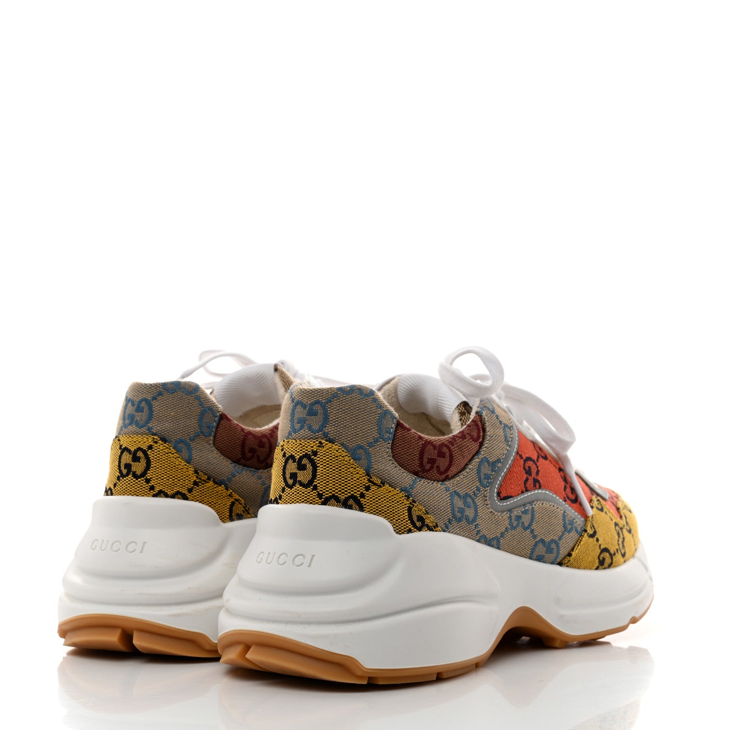 Gucci Monogram Multicolor Mens Rhyton Sneakers 4.5 Yellow Blue 4 of 8
