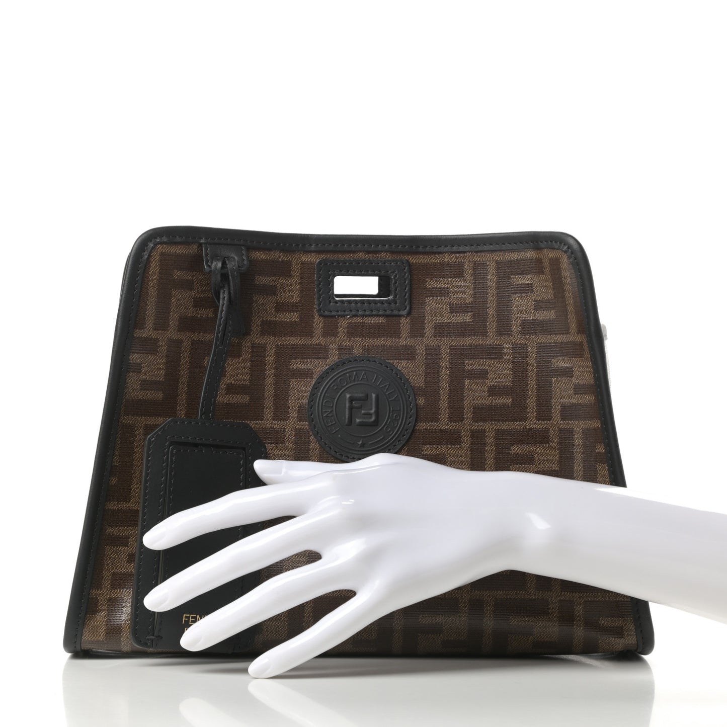 Glazed Fabric Vitello Century FF 1974 Stamp Patch Mini Peekaboo Defender Cover Mogano Panna Black