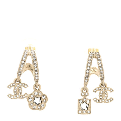 Chanel Crystal CC Camellia Perfume Bottle Double Hoop Earrings Gold 1 of 6