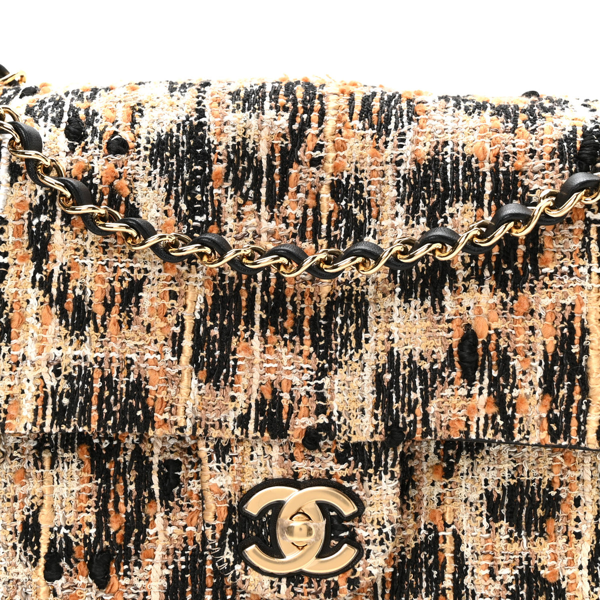 Chanel Tweed Mixed Fibers Leopard Print Small Souplissimo Maxi Flap Brown Black White 8 of 10