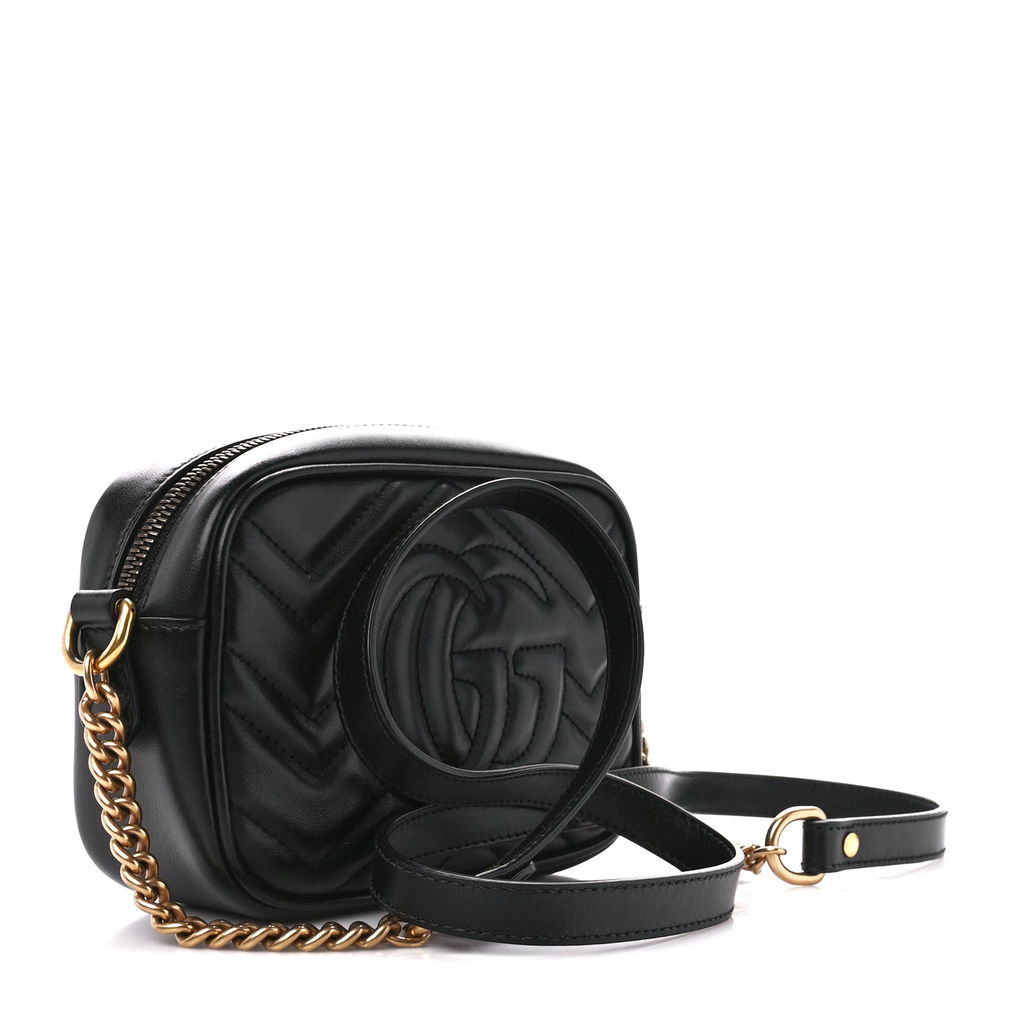 Calfskin Matelasse Mini GG Marmont Chain Shoulder Bag Black