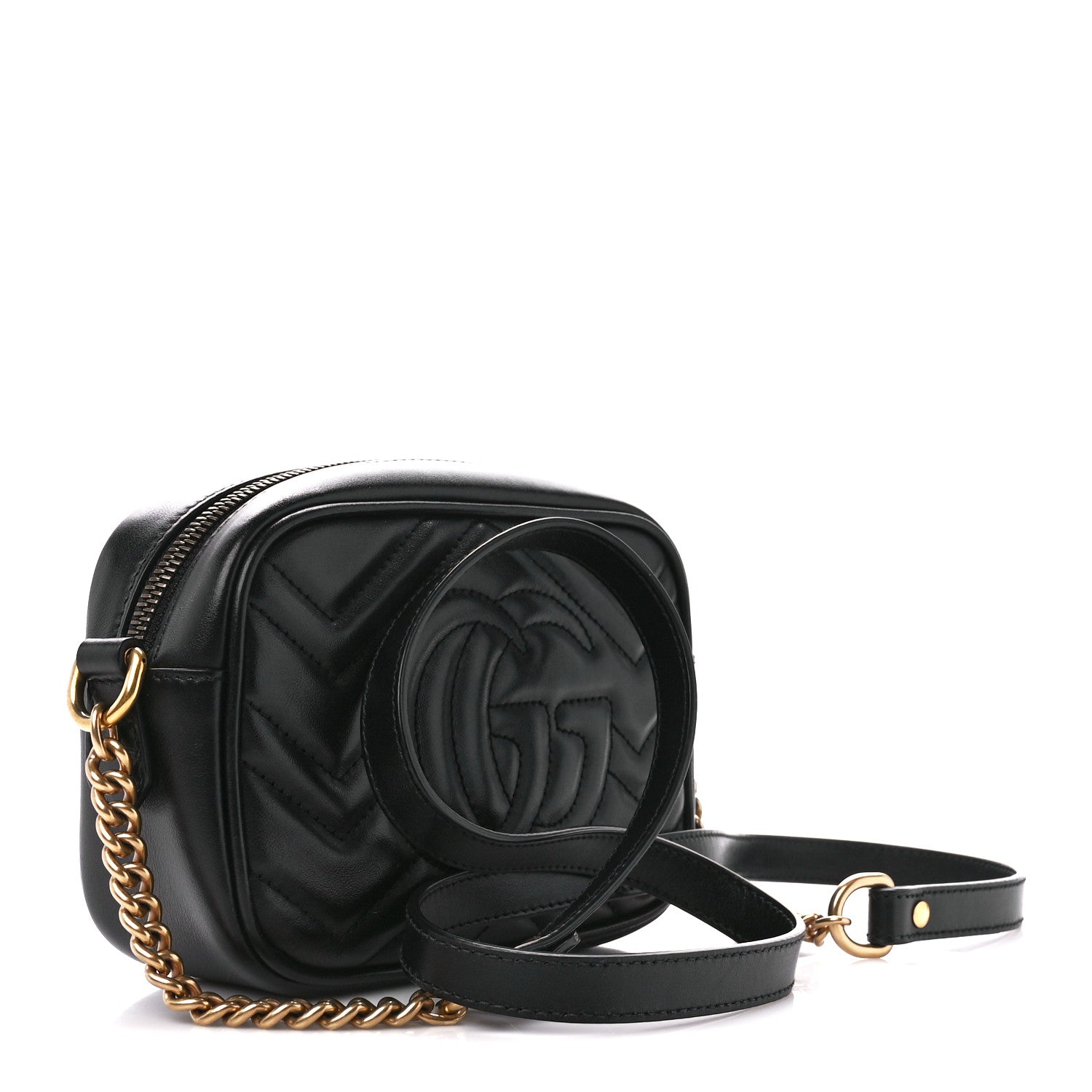 Gucci Calfskin Matelasse Mini GG Marmont Chain Shoulder Bag Black 3 of 11