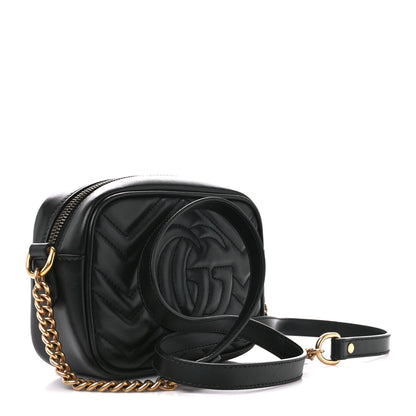 Gucci Calfskin Matelasse Mini GG Marmont Chain Shoulder Bag Black 3 of 11