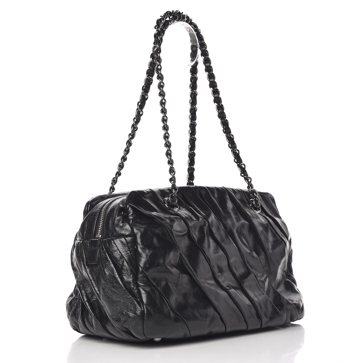 Glazed Calfskin Twisted Tote Black
