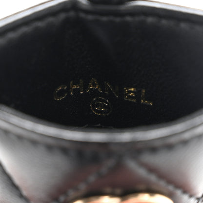 Chanel Lambskin Quilted Camellia Bow Card Holder On Chain Black 5 of 6